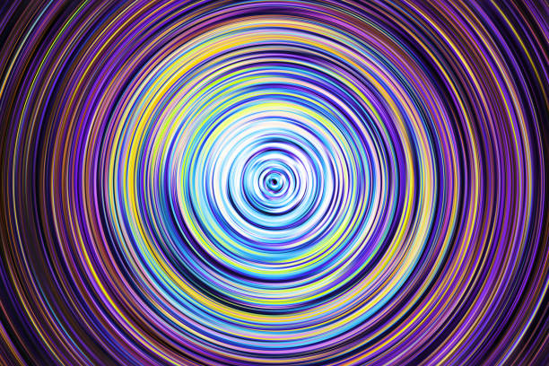 istock Neon circle lines with empty copy space isolated on black background. Colorful led lights long exposure rotation photo. 2202001602