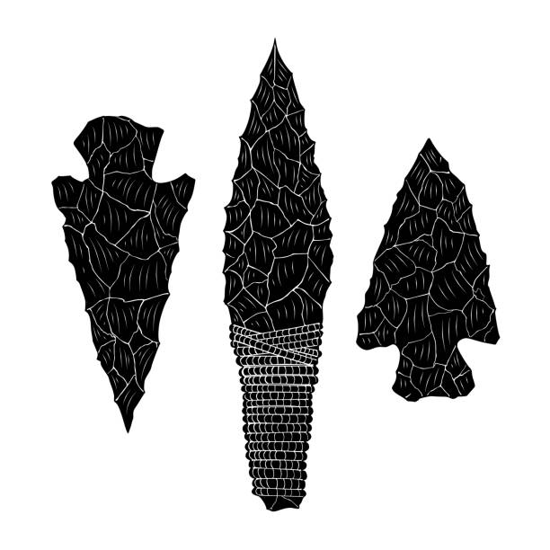 illustrations, cliparts, dessins animés et icônes de couteau de chasse primitif et pointe de roche - pointe de flèche
