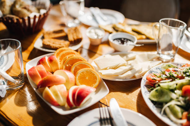Variety of fresh food for breakfast.