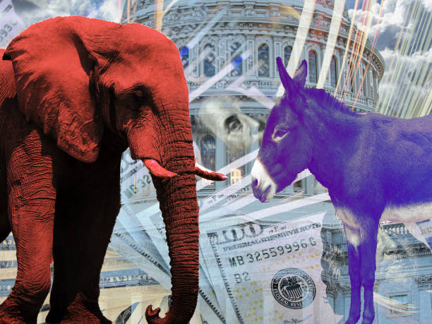 istock republican and democratic party as elephant and donkey 2202003370