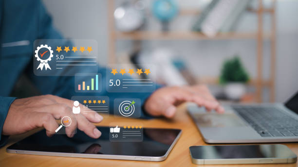 istock Opinion customer satisfaction survey concept, Client service and experience rating online application, Satisfaction feedback review, Very good quality, Customer evaluation product service quality. 2202003764