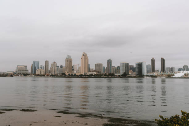 Downtown San Diego skyline from Coronado on gloomy day in Coronado, California, United States