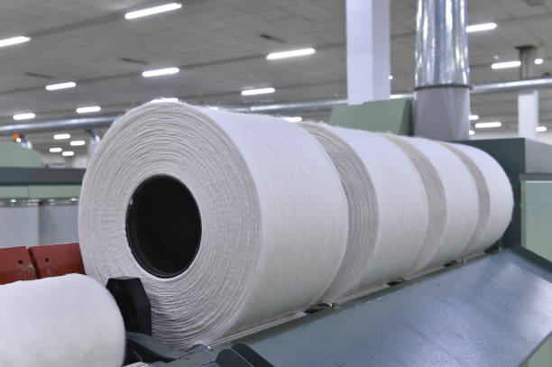 istock Cotton textile factory equipment is in operation 2202012152
