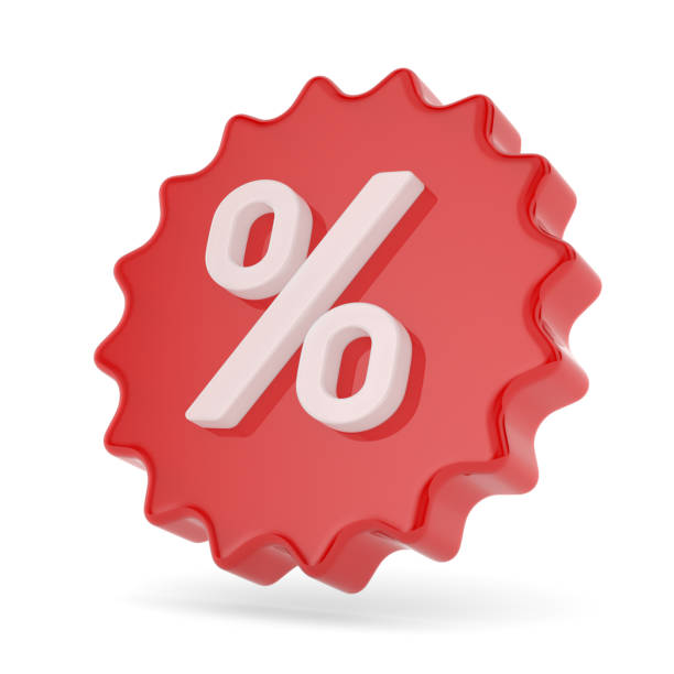 istock percent and badge on white background. Isolated 3D illustration 2202018243