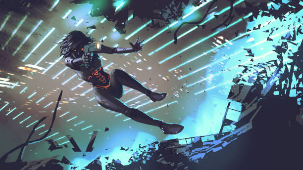 istock Futuristic Cyborg Woman Firing a Gun in Battle 2202020922