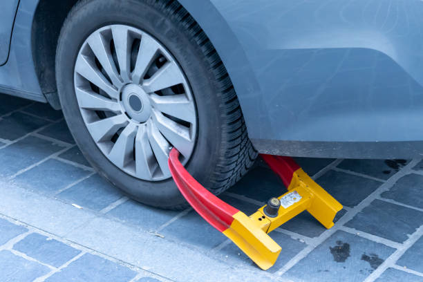 istock car wheel locked with a clamp on street 2202021077
