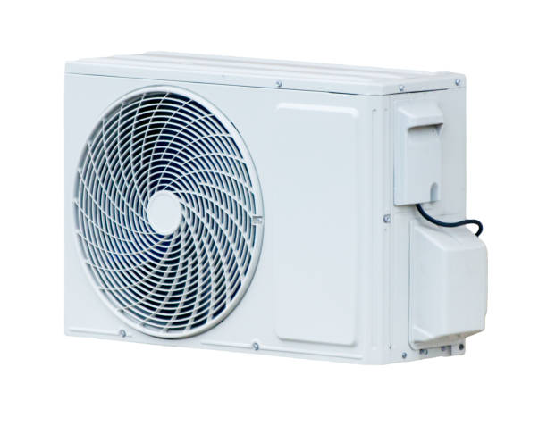 istock A white air conditioner with a blue fan 2202024002