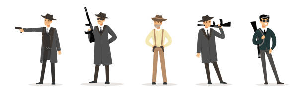 istock Man Gangster in Coat and Hat with Handgun Vector Set 2202025060