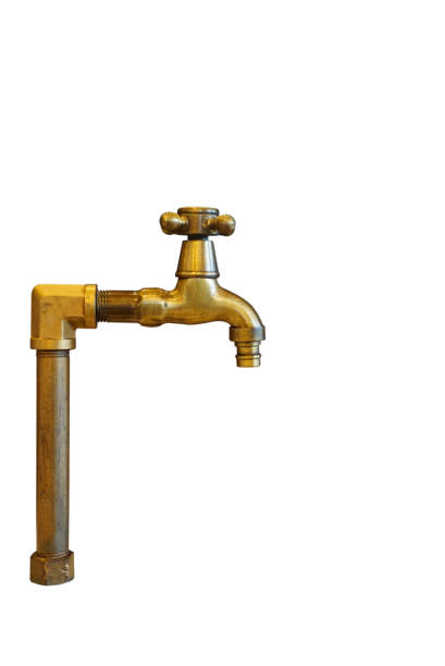 Vintage brass valve at bar isolated on white, Di cut