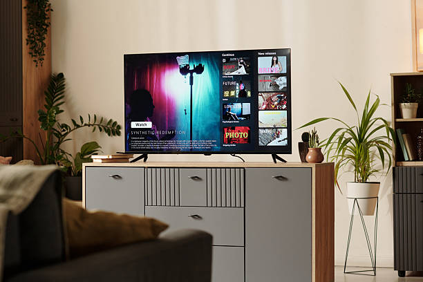 Watching Television Inside Modern Living Room