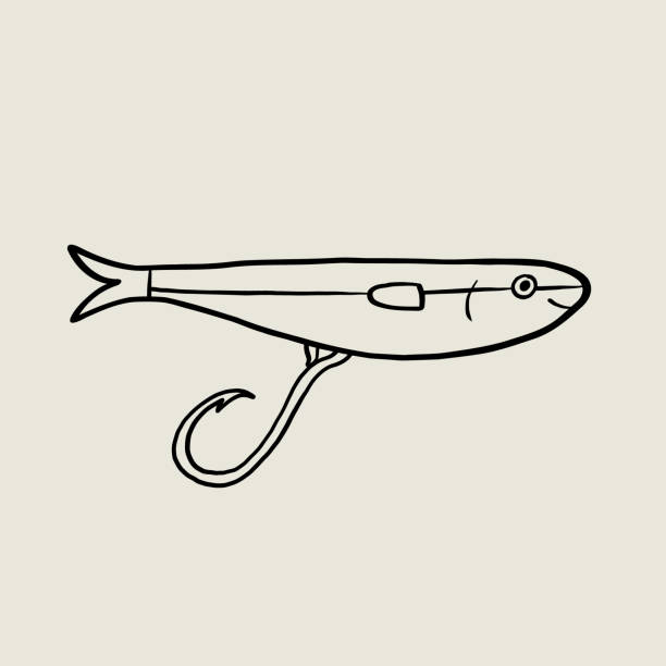 Fishing Lure Sketch Isolated Fishing Lure Sketch Isolated. Fish Hook Bait. Linear Vector Illustration tarpon images stock illustrations
