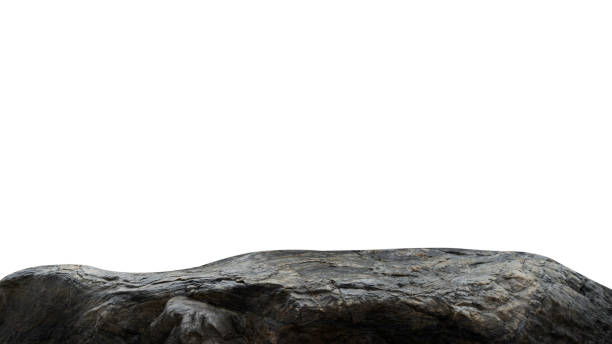 istock Black rock stone isolated white background, Cliff edge dark formation well stand display product, cosmetics, Clipping path 2202032284