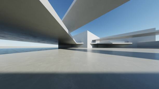istock 3d render of abstract modern concrete architecture with empty cement floor, minimal exterior, car presentation background 2202032481