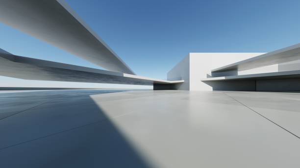 istock 3d render of abstract modern concrete architecture with empty cement floor, minimal exterior, car presentation background 2202032482