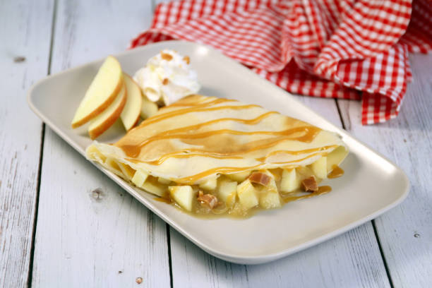 eating a piece of crepe on a plate