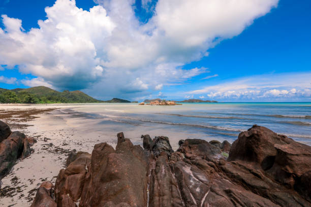 istock Explore Praslin Islands stunning rock formations and beautiful blue skies 2202036637