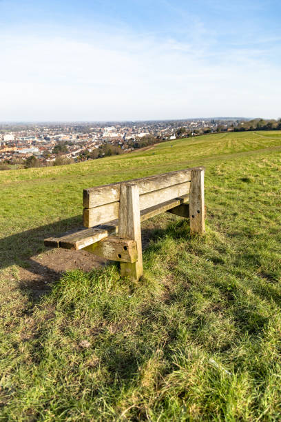 istock Wooden bench on the hill 2202038328
