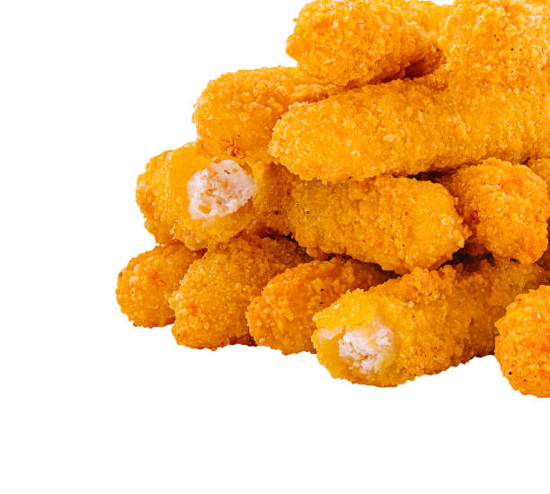 istock Crispy chicken tenders stacked on a white background ready for serving at a restaurant or home gathering 2202041126