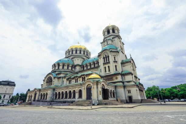 istock Stunning view of Alexander Nevsky Cathedral in Sofia during a cloudy day in Bulgaria 2202041403