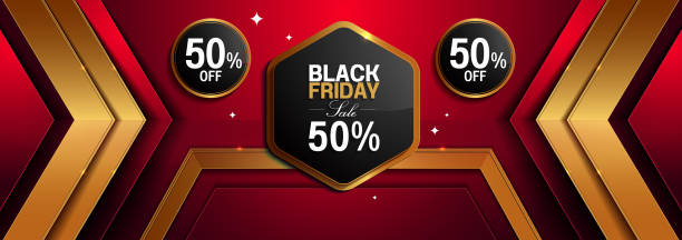 istock hexagonal red and gold background, Black Friday sale 50 percent 44 2202043977