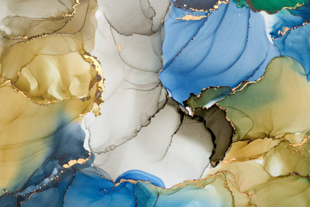 istock Natural  luxury abstract fluid art painting in liquid ink technique. Tender and dreamy  wallpaper. Mixture of colors creating transparent waves and golden swirls. For posters, other printed materials 2202048198