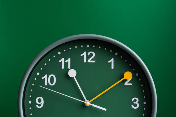 istock Green clock photo in studio concept of time and efficient use of time 2202049610