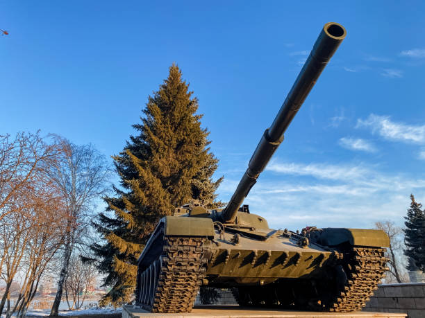 Tank monument rear view against cloudy sky