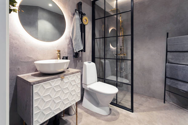 Luxury bathroom with micro cement walls and floor