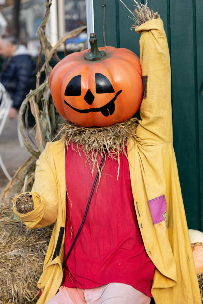 istock Jack o lantern halloween decorations in the park 2202064990
