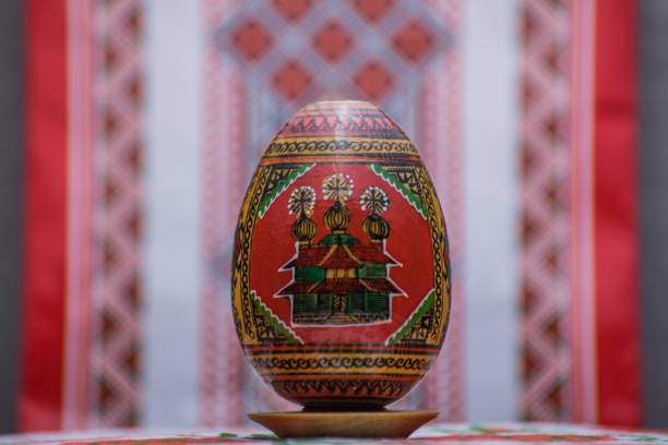 Easter still life with a souvenir painted egg for the background