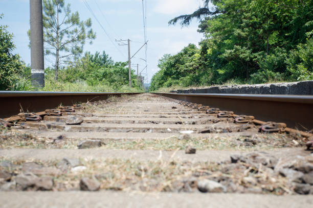 Close-up of rail tracks, scene background