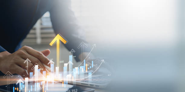 istock Investment strategy and financial success with professional analyzing digital stock data, an upward arrow, emphasizing risk management, trading insights, and economic performance for business growth 2202099782