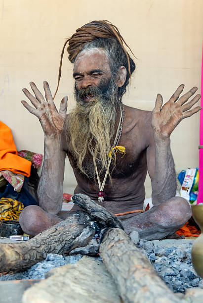 istock spiritually enlightened naga saint with joyful expressions at mahakumbh 2202102896