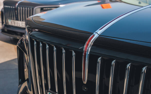 Almaty, Kazakhstan - February 21, 2025: Front of the Hongqi E-HS9 electric car. Chinese car manufacturer