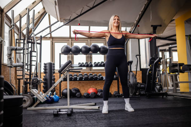 istock Energetic Resistance Band Exercises in Gym Setting 2202111313