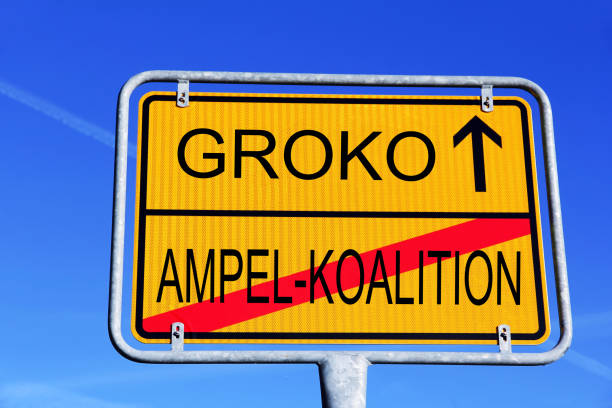 Traffic sign from the traffic light coalition to a Groko in Germany
