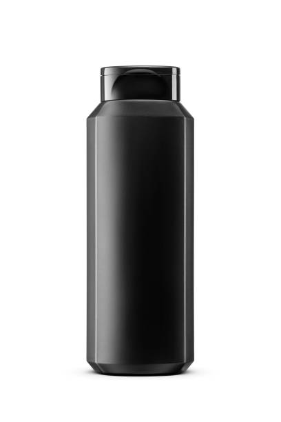 istock Shampoo or shower gel in clean black plastic bottle isolated on white. 2202114198