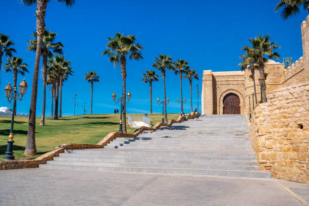 istock Stairway Leading to Historical Gate Surrounded by Palm Trees in Rabat, Morocco 2202114793