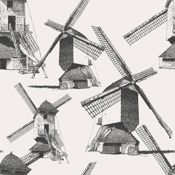 Windmill Amsterdam Repeat Pattern Vector seamless repeat. Hand-Drawn. All colors are layered and grouped separately. windmill illustration stock illustrations