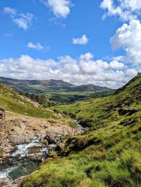 istock Vibrant Green Valley with Flowing Stream and Blue Skies 2202120203