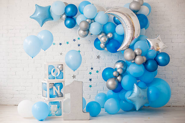 istock Birthday decor with stars and moon for boy 2202128841