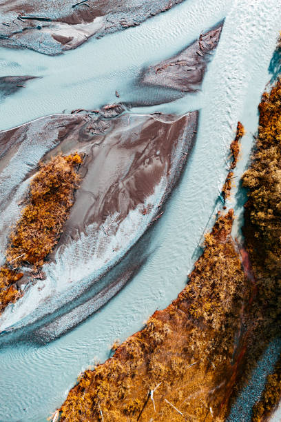 Top down view of glacial river in Alaska