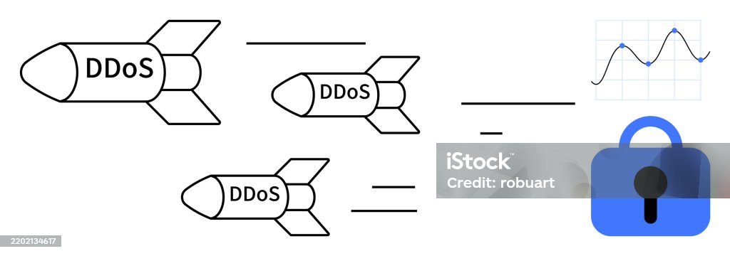 Ddos Simple Picture Ddos Attack Threat Illustration With Missiles And Security Lock ...
