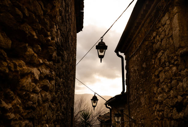 istock Silouhette of two backlit street lamps 2202135669