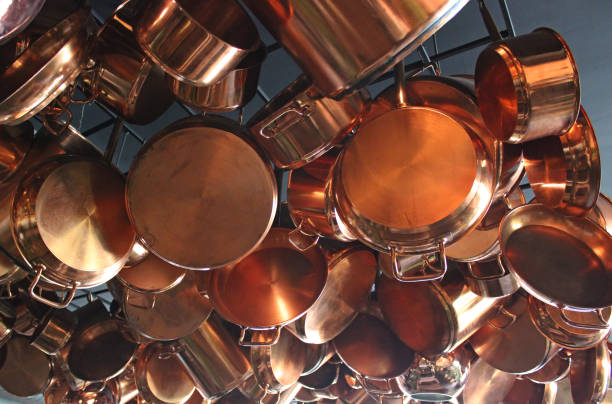 istock A pattern of stylish traditional shiny polished copper kitchen pans and pots 2202139438