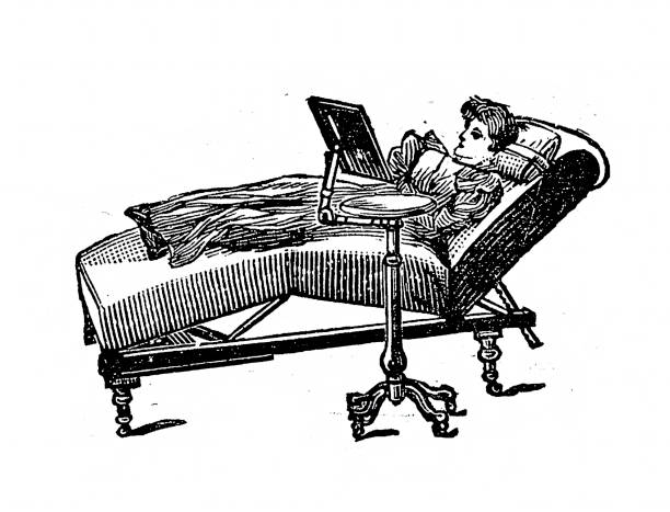 Woman using a literary machine, book holder with an articulated arm, History, Victorian, Vintage illustration, 19th Century 1890s