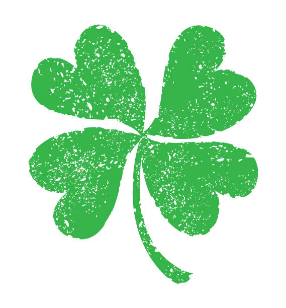 istock Happy St. Patrick's Day Green four leaf clover with distress on white background 2202158893