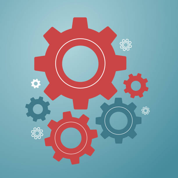 istock Illustration of Red and Blue Gears on a Light Blue Background 2202159332
