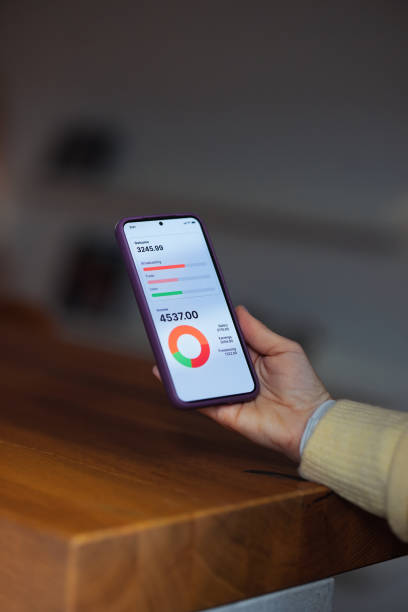 istock Person Holding Smartphone Displaying Financial App Interface with Colorful Charts 2202165951