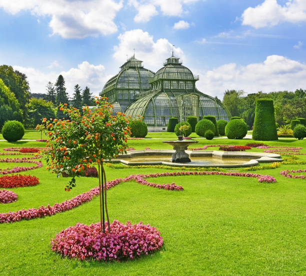Gardens and parks around Schönbrunn Palace, Vienna, Austria. The Baroque Schönbrunn Palace was the summer residence of the Austrian emperors from the second half of the 18th century until 1918, UNESCO World Heritage Site
